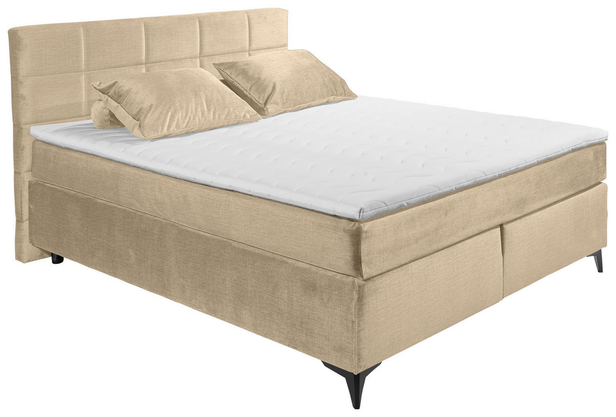 BOXSPRINGBETT 180/200 cm  in Creme  - Creme/Schwarz, Design, Holzwerkstoff/Kunststoff (180/200cm) - Xora