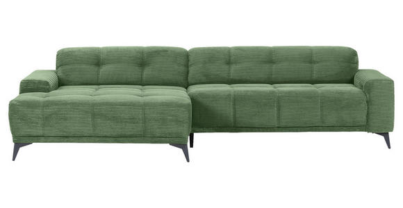 ECKSOFA Olivgrün Cord Rücken echt, Sitzvorzug  - Schwarz/Olivgrün, KONVENTIONELL, Textil/Metall (165/295cm) - Carryhome