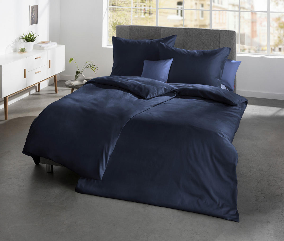 BETTWÄSCHE Makosatin 135/200 cm  - Dunkelblau, Basics, Textil (135/200cm) - Fleuresse
