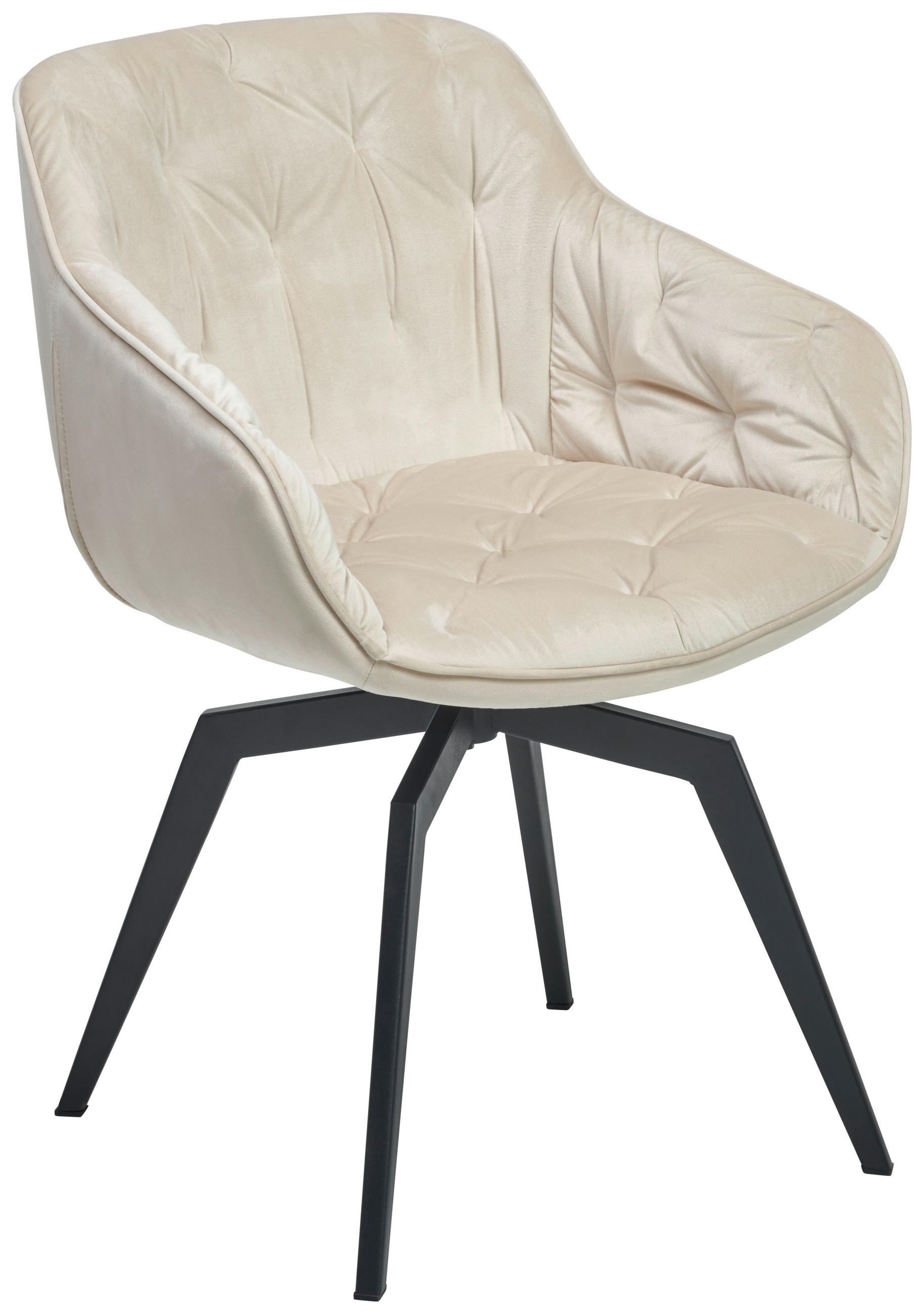 ARMLEHNSTUHL  Sitzfläche 360° drehbar, inklusive Armlehnen Samt  - Beige/Schwarz, Modern, Textil/Metall (60/84/64cm) - Livetastic