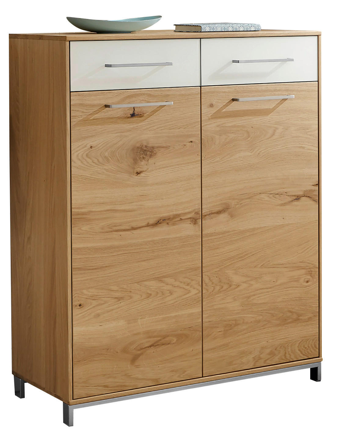 KOMMODE 86/105/37 cm Eiche, Balkeneiche furniert, teilmassiv - Edelstahlfarben/Eichefarben, Design, Glas/Holz (86/105/37cm)