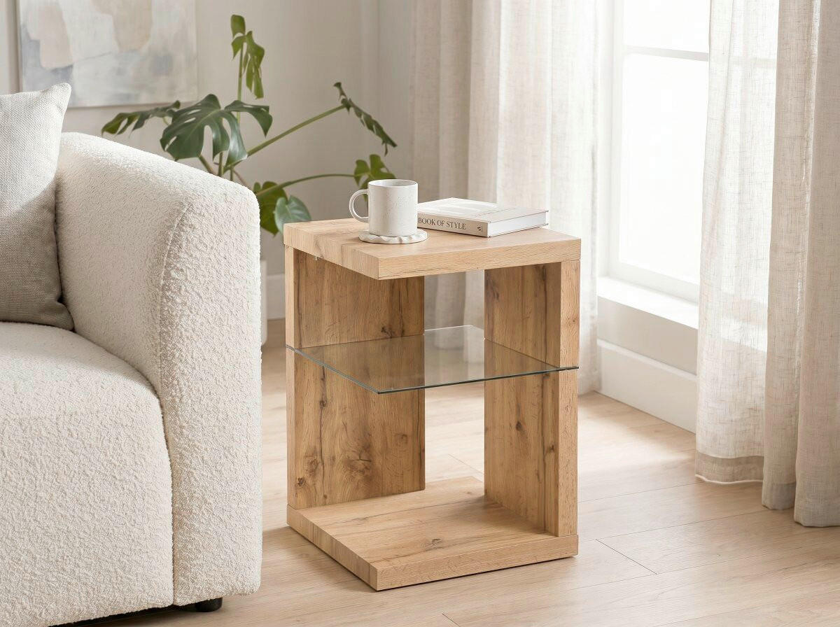 BEISTELLTISCH 40/40/60 cm Eichefarben quadratisch  - Eichefarben, Basics, Glas/Holzwerkstoff (40/40/60cm) - Xora