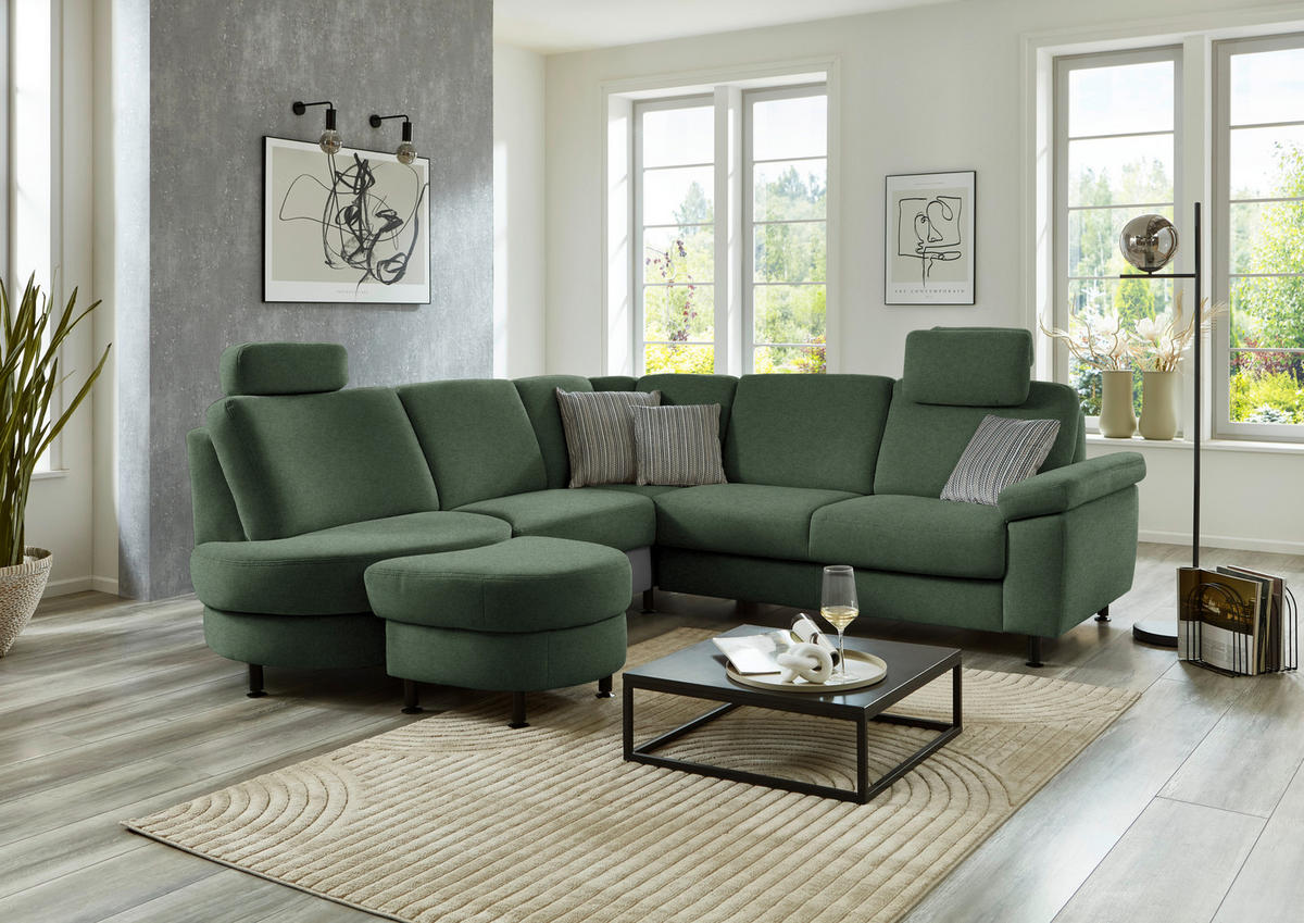 ECKSOFA  in Flachgewebe Waldgrün  252/248 cm  - Waldgrün/Schwarz, KONVENTIONELL, Textil/Metall (252/248cm) - Beldomo Comfort