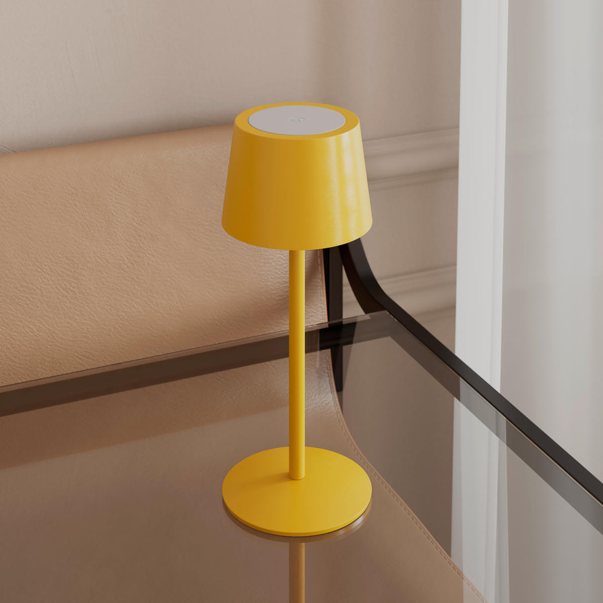ÚJRATÖLTHETŐ ASZTALI LÁMPA - sárga, Basics, fém (9/22cm) - Novel