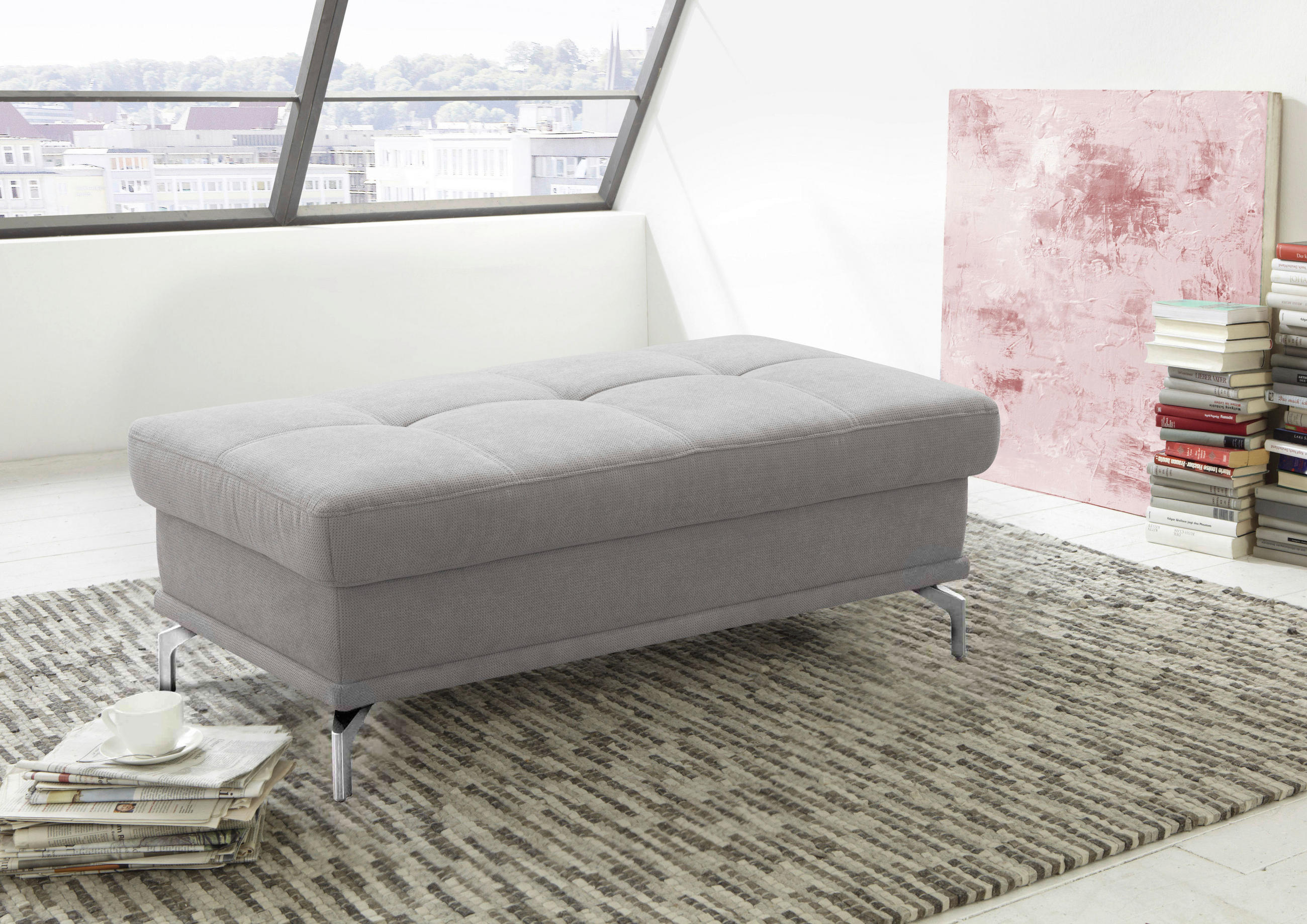 HOCKER Flachgewebe Silberfarben  - Silberfarben, KONVENTIONELL, Textil/Metall (133/47/72cm) - Sit & More