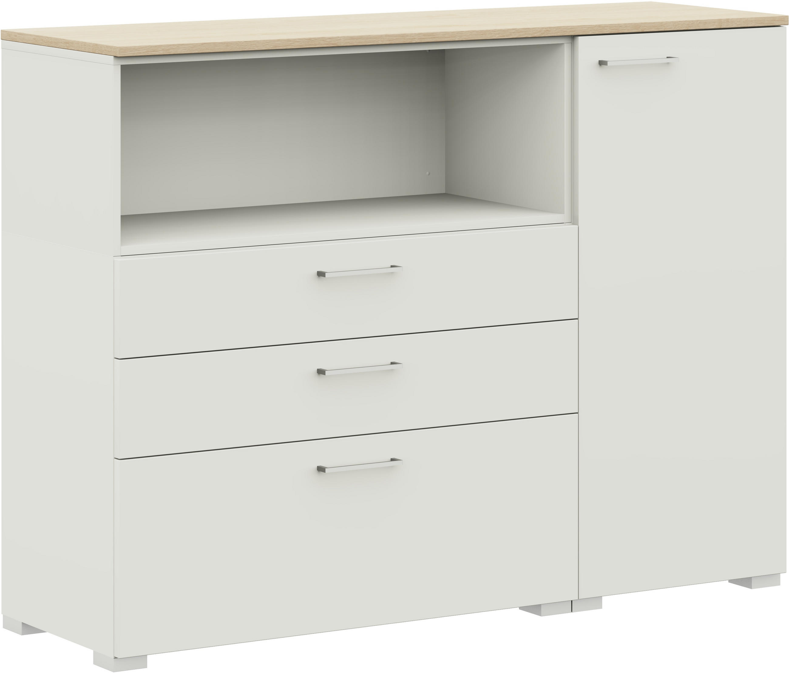 SIDEBOARD 150/108/41,9 cm  in Weiß, Eichefarben  - Edelstahlfarben/Eichefarben, Design, Holzwerkstoff/Metall (150/108/41,9cm) - Cantus