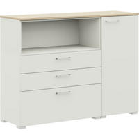 SIDEBOARD 150/108/41,9 cm  in Weiss, Eichefarben  - Weiss/Edelstahlfarben, Design, Holzwerkstoff/Metall (150/108/41,9cm) - Cantus