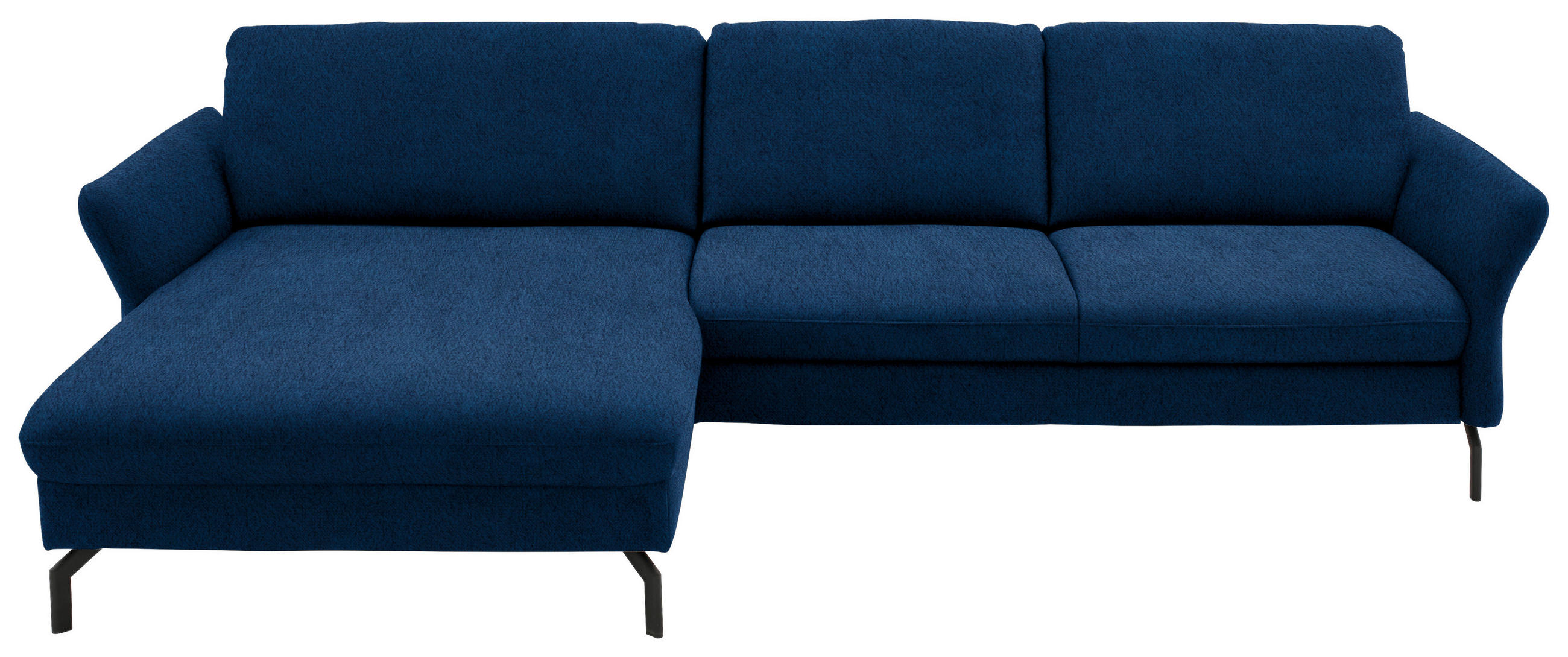 ECKSOFA in Velours Dunkelblau  - Schwarz/Dunkelblau, Design, Textil/Metall (179/306cm) - Beldomo System