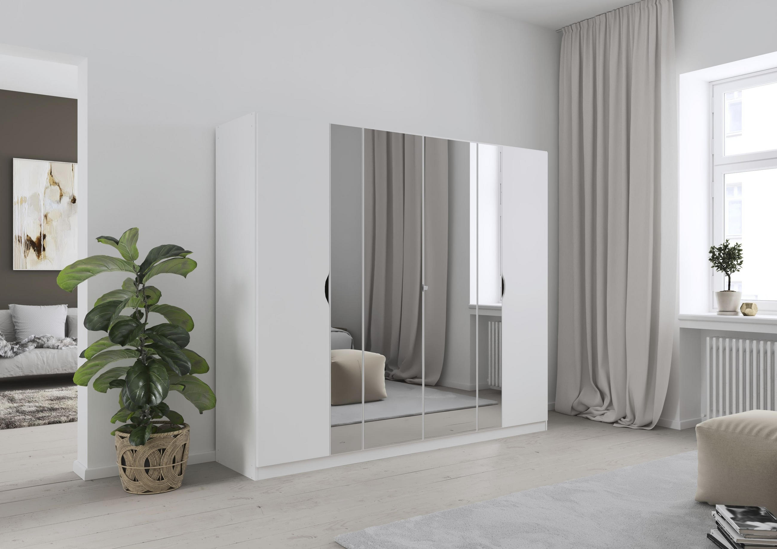 DREHTÜRENSCHRANK in Weiss  - Weiss, Modern, Glas/Holzwerkstoff (225/197/54cm) - Boxxx