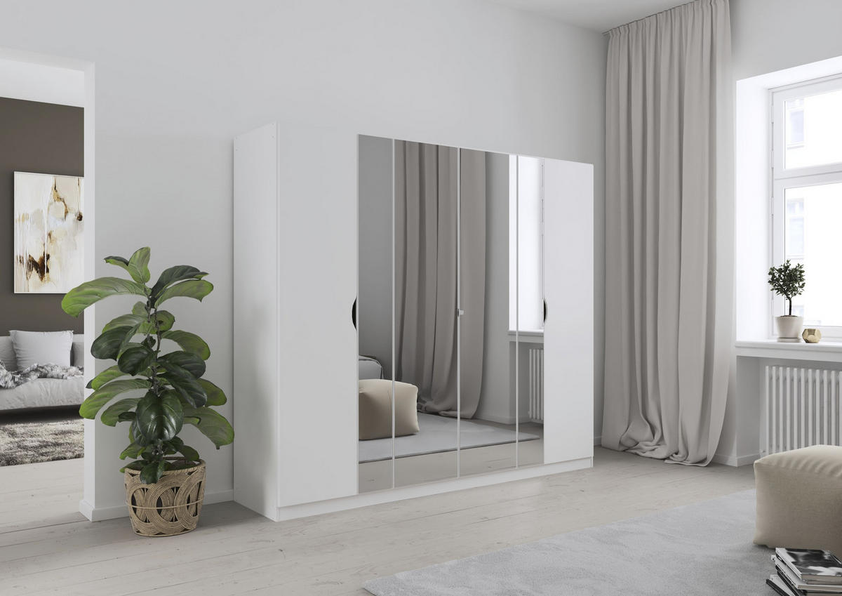 DREHTÜRENSCHRANK in Weiss  - Weiss, Modern, Glas/Holzwerkstoff (225/197/54cm) - Boxxx