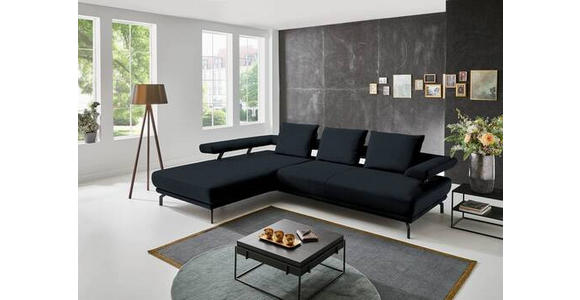 ECKSOFA in Echtleder Dunkelblau 224/305 cm - Schwarz/Dunkelblau, Design, Leder/Metall (224/305cm) - Dieter Knoll