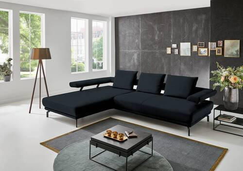 ECKSOFA in Echtleder Dunkelblau  224/305 cm  - Schwarz/Dunkelblau, Design, Leder/Metall (224/305cm) - Dieter Knoll