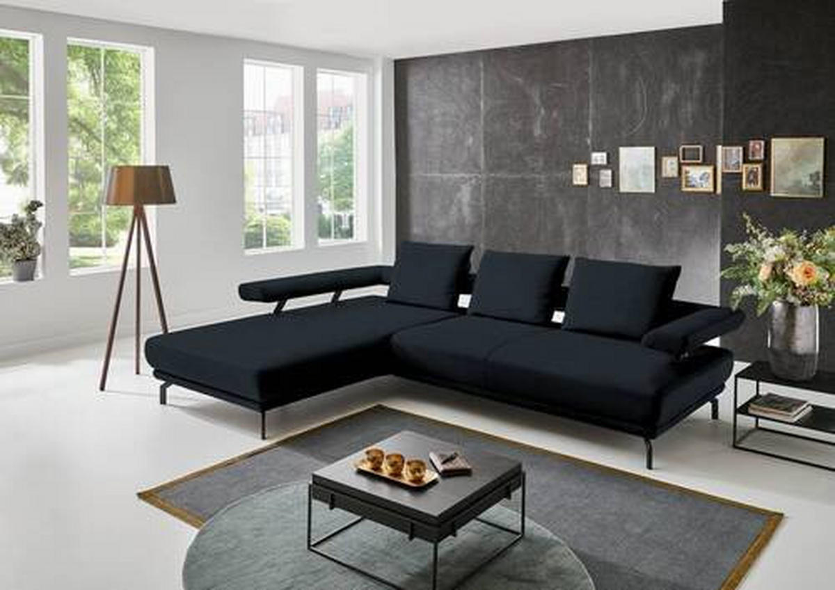 ECKSOFA in Echtleder Dunkelblau  224/305 cm  - Schwarz/Dunkelblau, Design, Leder/Metall (224/305cm) - Dieter Knoll