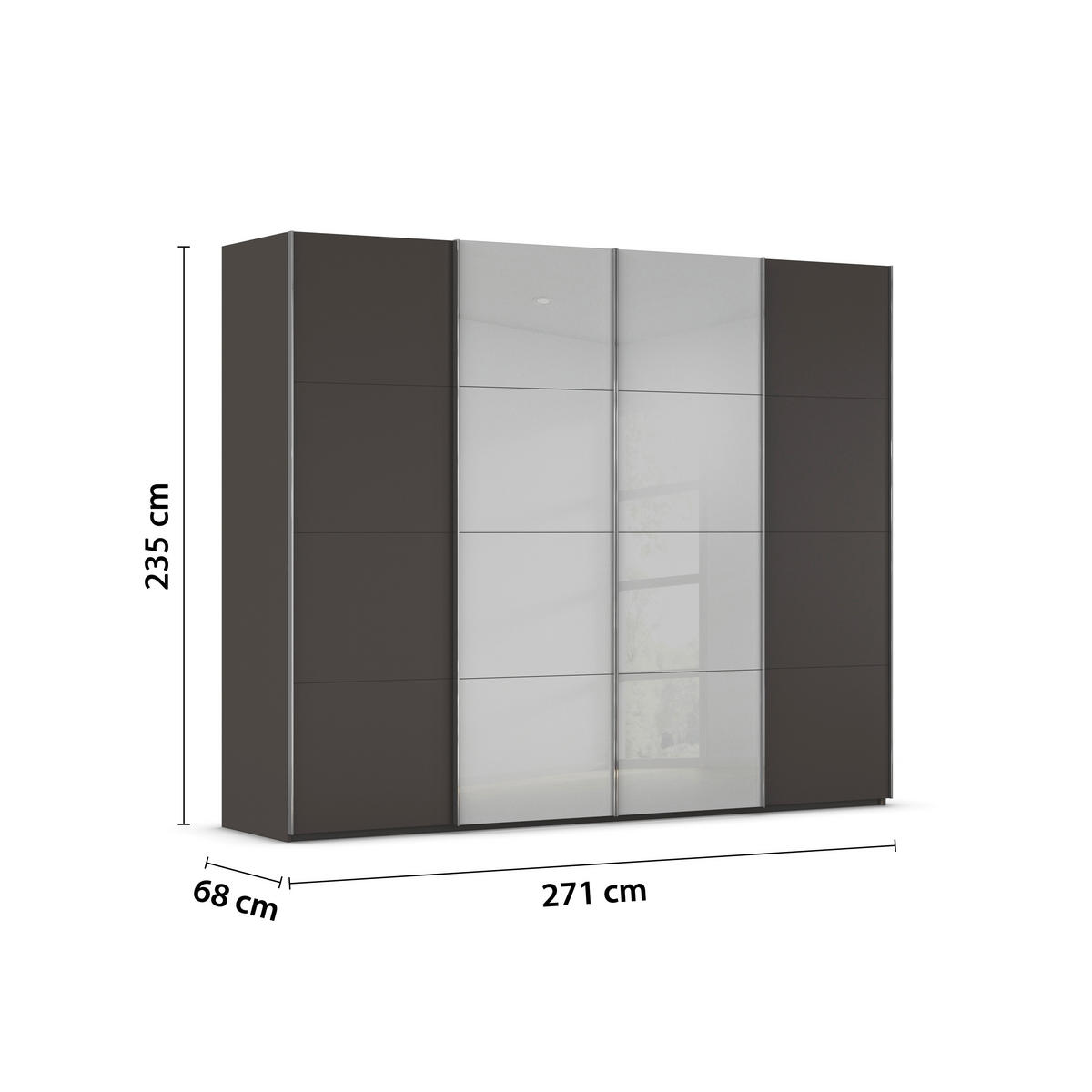SCHWEBETÜRENSCHRANK 271/235/68 cm 4-türig Graphitfarben, Weiß  - Chromfarben/Graphitfarben, KONVENTIONELL, Glas/Holzwerkstoff (271/235/68cm) - Novel