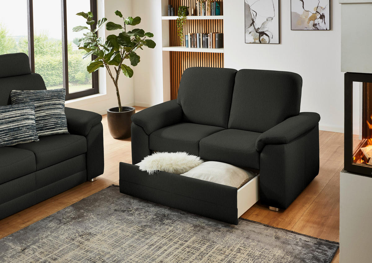 SITZGARNITUR  in Chenille Anthrazit  - Anthrazit/Alufarben, KONVENTIONELL, Textil/Metall (208/156/96/89cm) - Beldomo Comfort