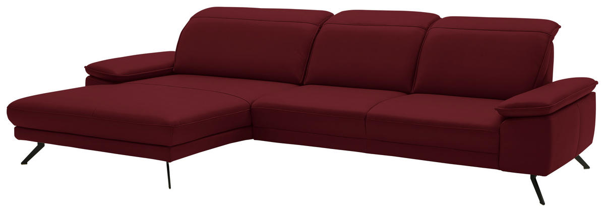ECKSOFA in Echtleder Dunkelrot  - Schwarz/Dunkelrot, Design, Leder/Metall (193/332cm) - Dieter Knoll