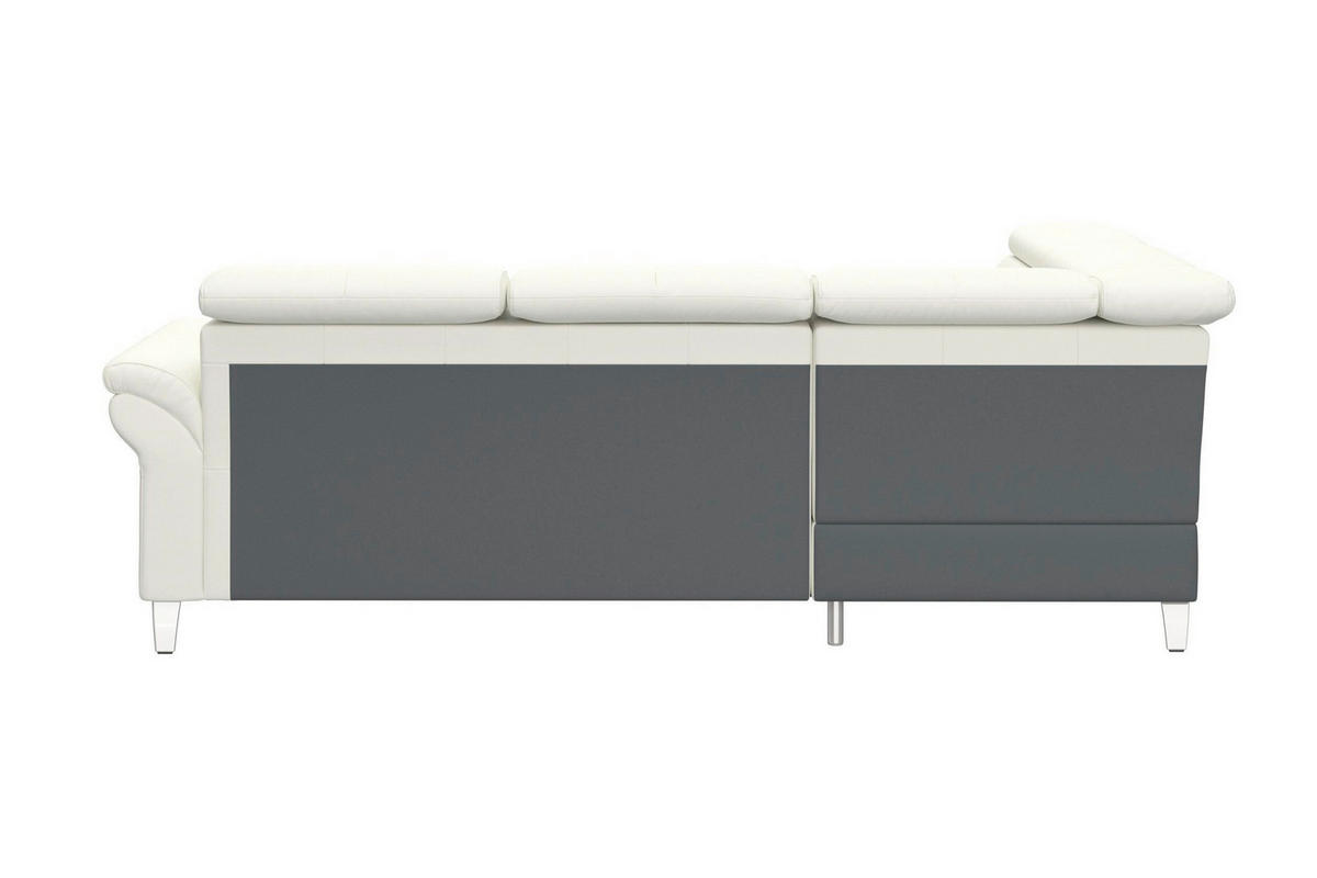 ECKSOFA ARNGAST E Weiß Kombination Echtleder/Stoff Mikrofaser Bettkasten, Kopfteilverstellung  - Chromfarben/Weiß, Basics, Leder/Textil (194/245cm) - Sit & More