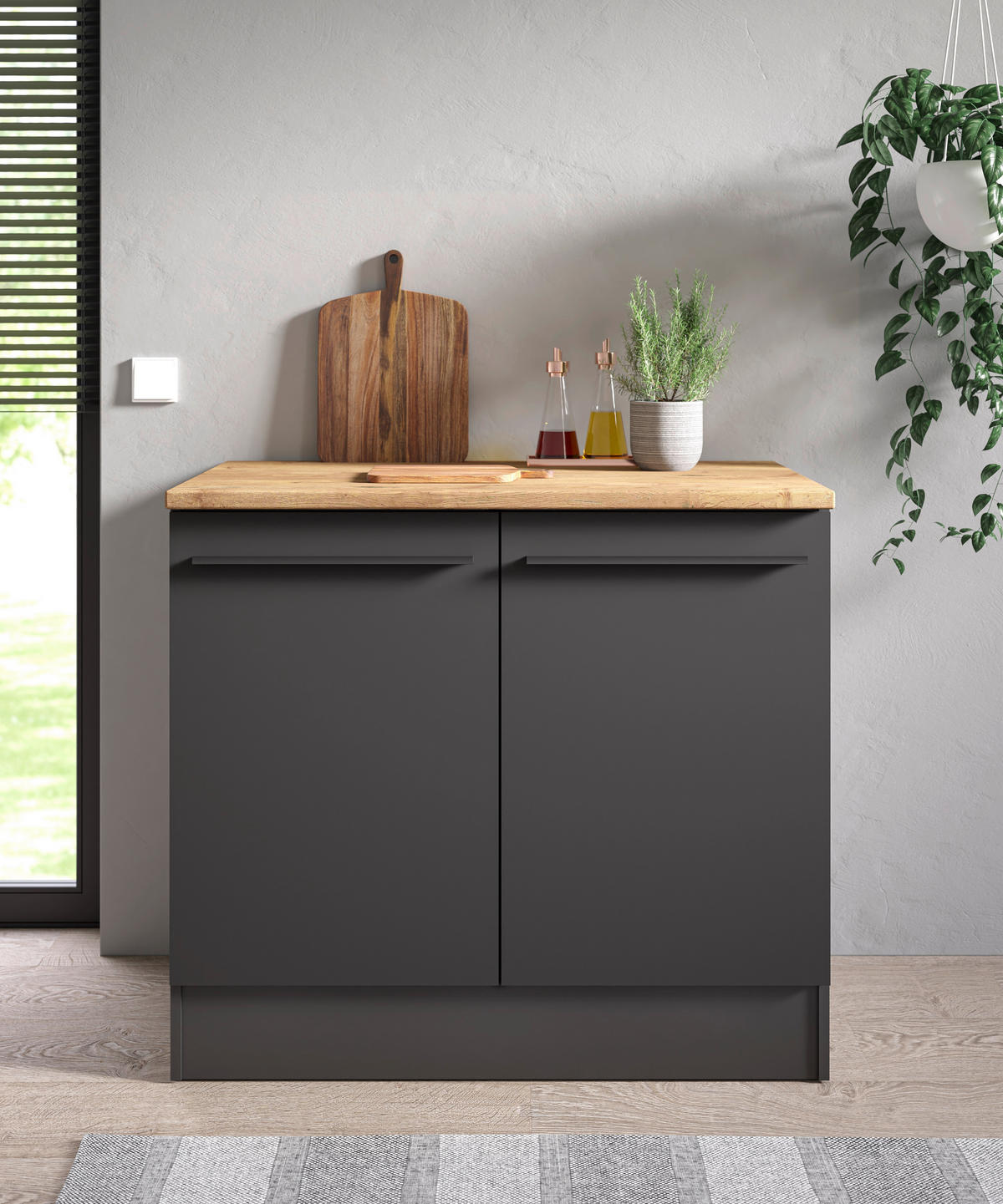 SPÜLENUNTERSCHRANK 100/90/60 cm  in Schwarz  - Eichefarben/Schwarz, Design, Holzwerkstoff/Kunststoff (100/90/60cm) - P & B