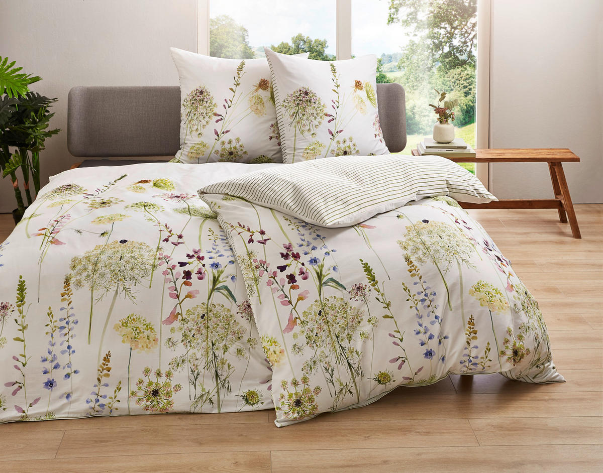WENDEBETTWÄSCHE Meadow Makosatin 135/200 cm  - Multicolor, LIFESTYLE, Textil (135/200cm) - Estella