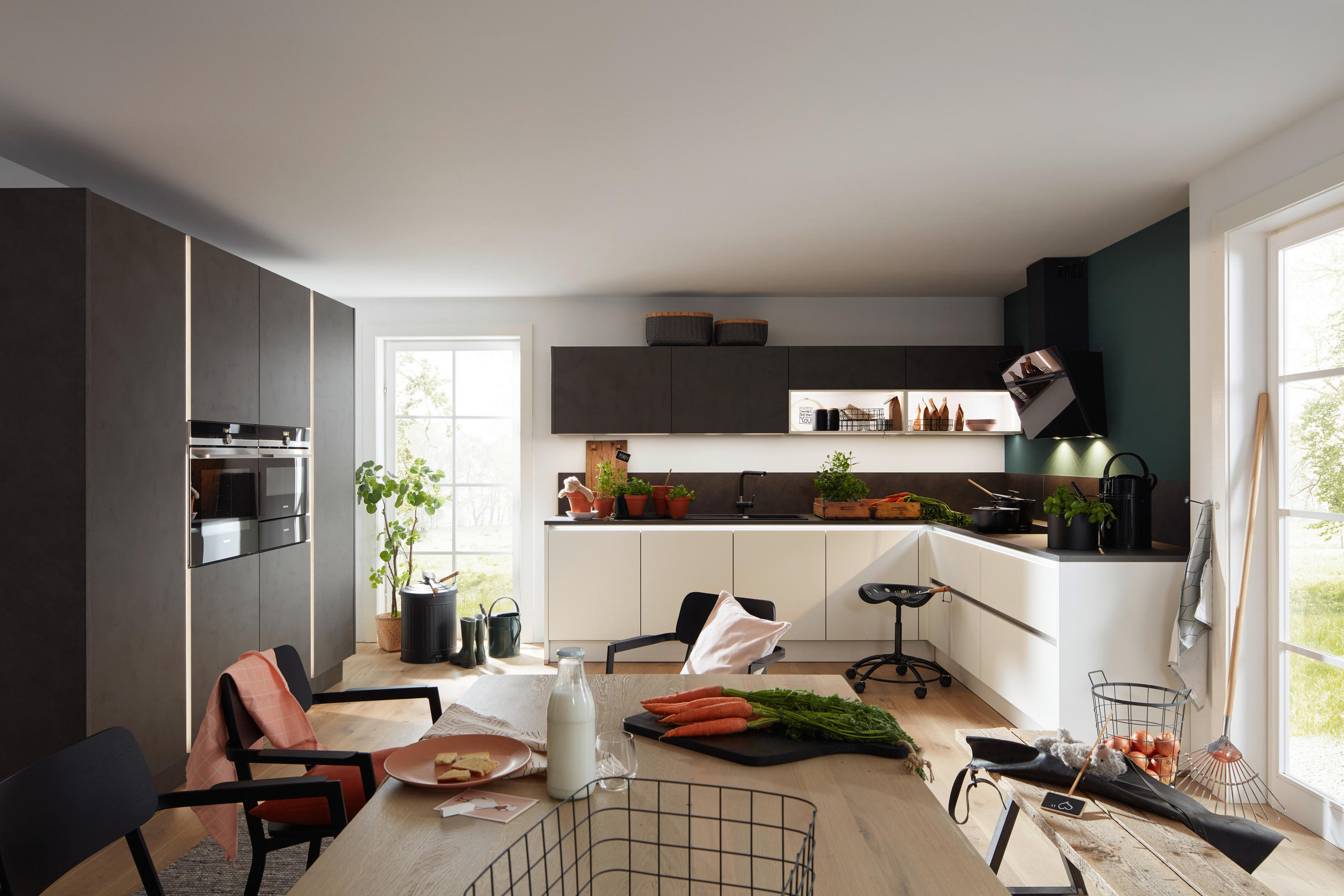 EINBAUKÜCHE PORTLAND  - Weiß/Grau, Design, Holzwerkstoff/Stein - Nolte Küchen