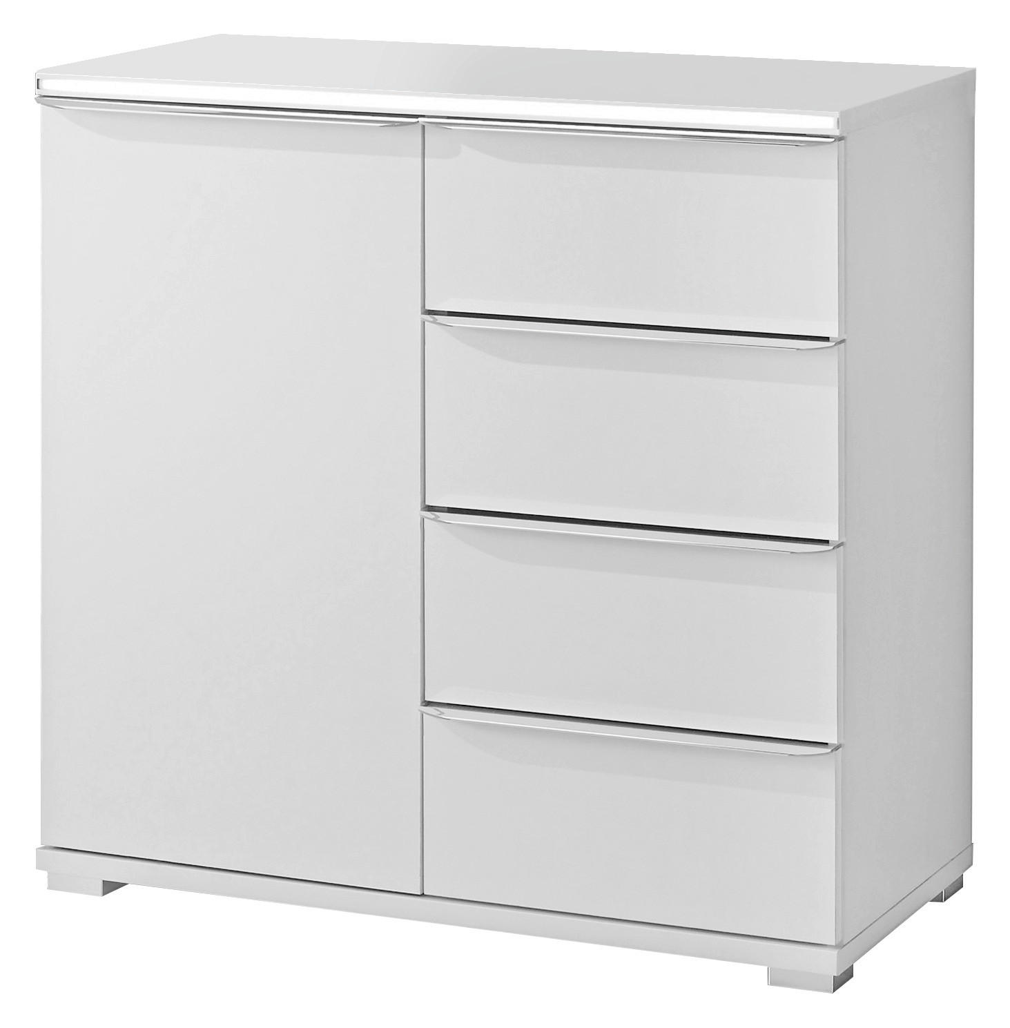 KOMMODE , 80/80/40 cm, 4 Schublade(n)  - Alufarben/Weiß, Basics, Glas/Holzwerkstoff (80/80/40cm) - Moderano