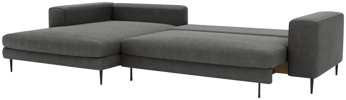 ECKSCHLAFSOFA in Struktur Dunkelgrau  - Dunkelgrau/Schwarz, Modern, Textil/Metall (170/295cm) - Trendmanufaktur
