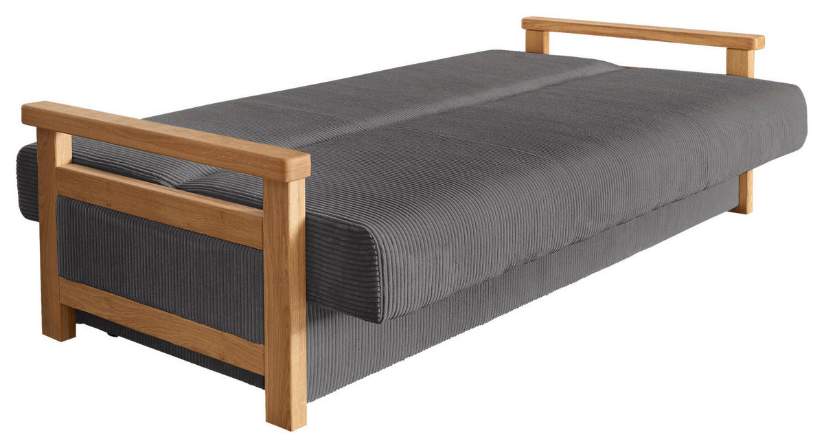 SCHLAFSOFA  mit Liegefunktion Cord Graphitfarben  - Graphitfarben/Naturfarben, Design, Holz/Textil (220/90/90cm) - P & B