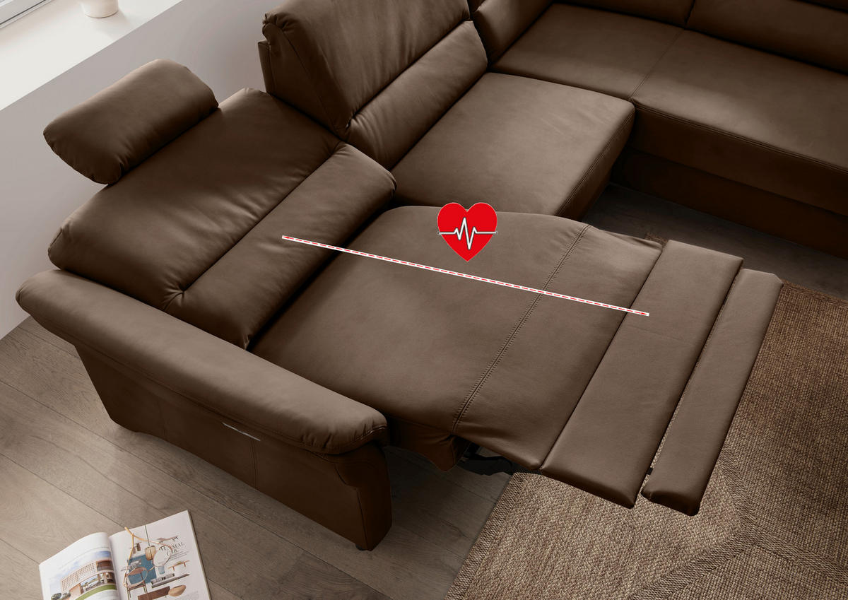 ECKSOFA in Lederlook Braun  - Schwarz/Braun, Modern, Holz/Textil (266/190cm) - Livetastic