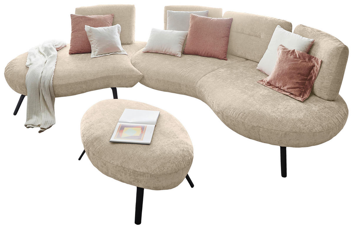 BIGSOFA Flachgewebe Creme  - Creme/Schwarz, Design, Textil/Metall (456/93/138cm) - Moderano