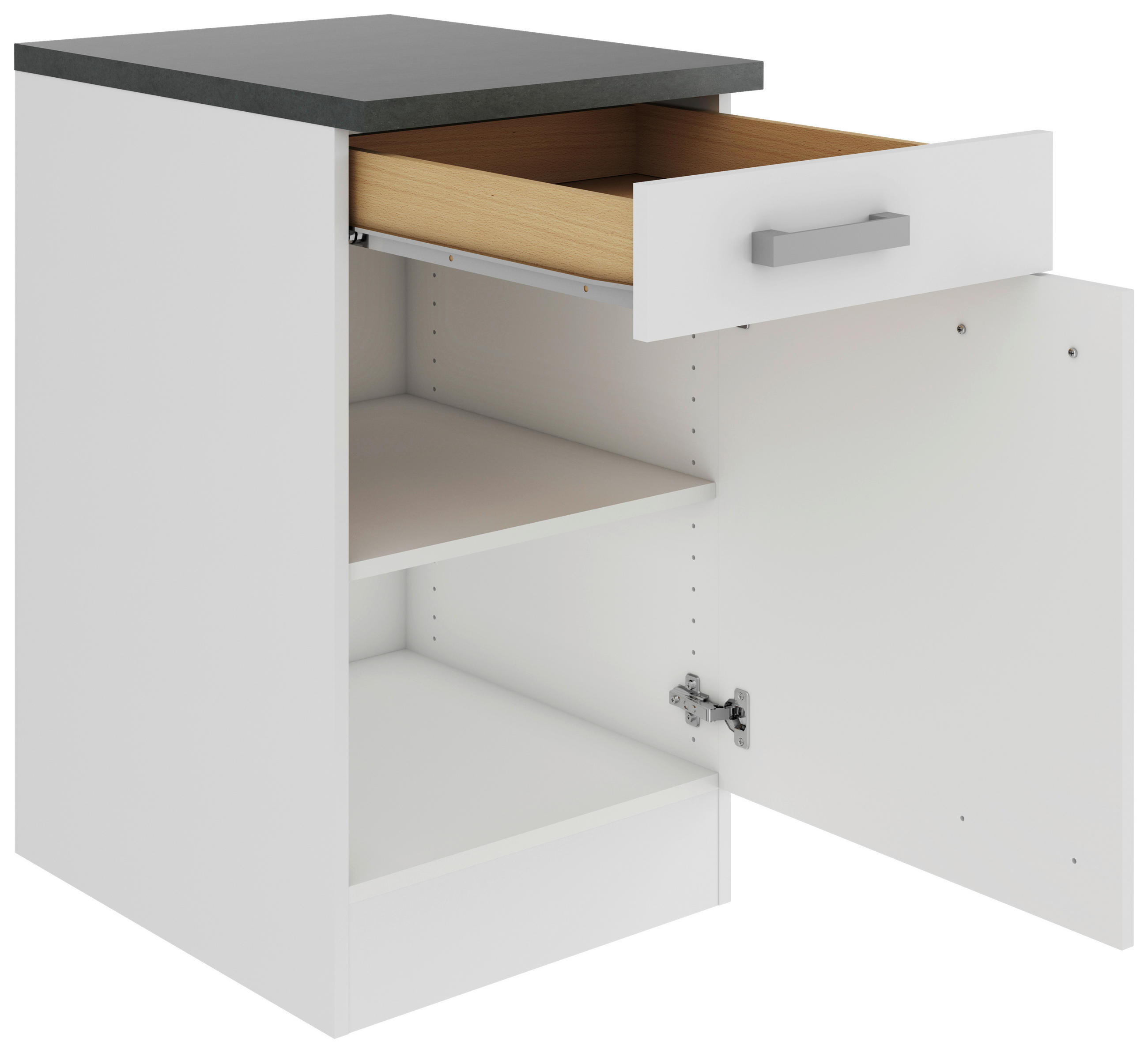 KÜCHENUNTERSCHRANK 50/84,8/60 cm  in Weiß  - Anthrazit/Buchefarben, Basics, Holzwerkstoff/Metall (50/84,8/60cm) - Optifit