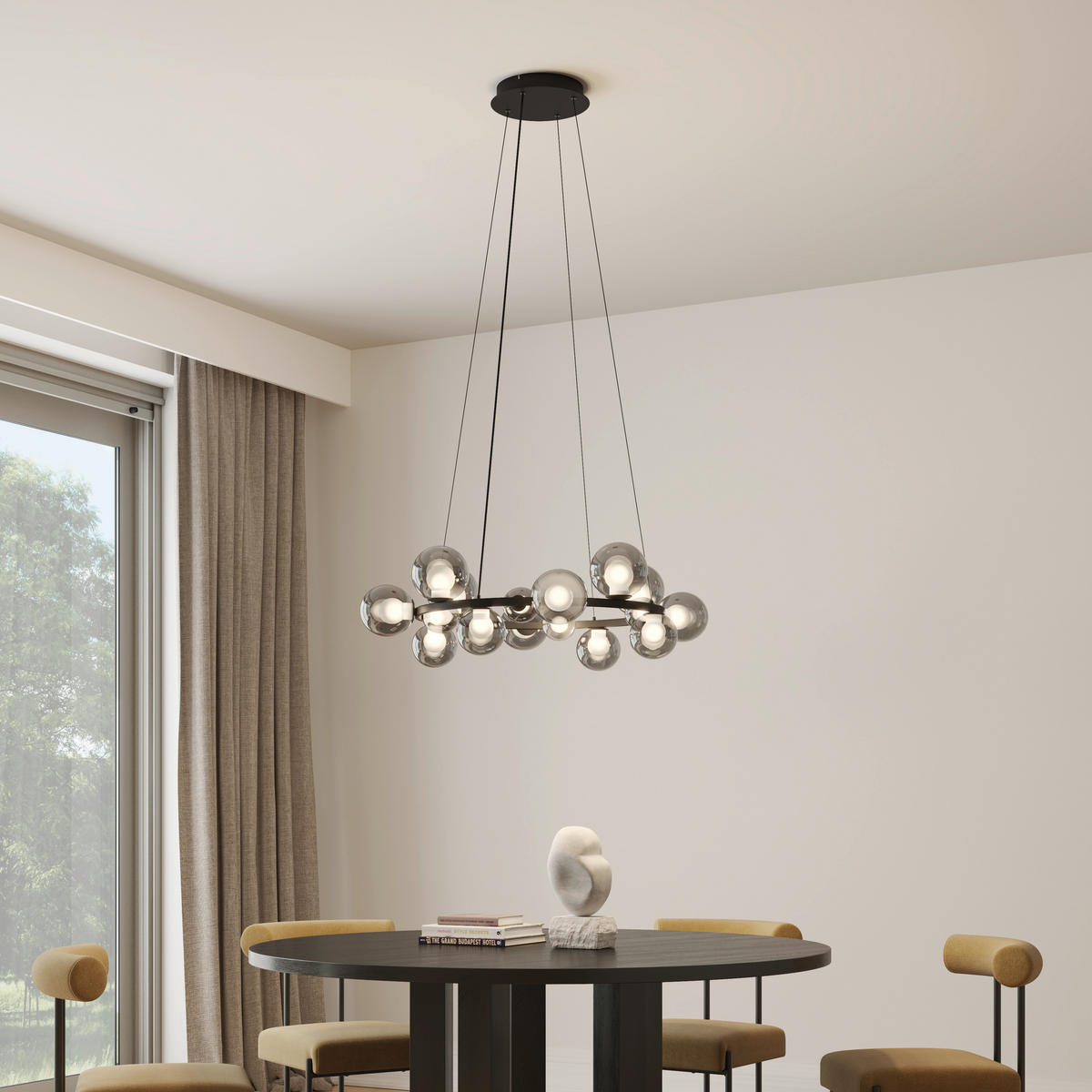 ZÁVESNÉ LED SVIETIDLO, 79,5/150 cm  - čiernohnedá, Design, kov/sklo (79,5/150cm) - Dieter Knoll