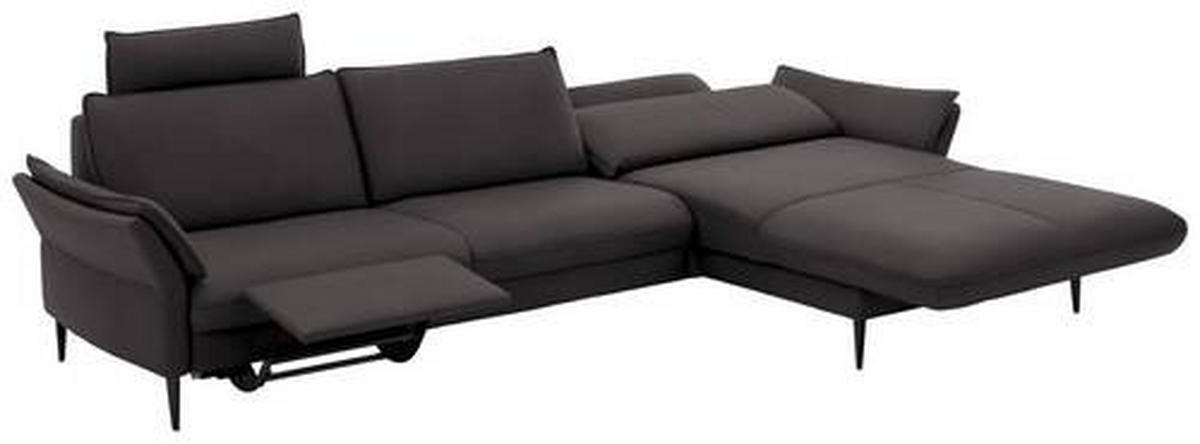ECKSOFA in Echtleder Dunkelbraun  - Dunkelbraun/Schwarz, Design, Leder/Metall (334/172cm) - Valdera