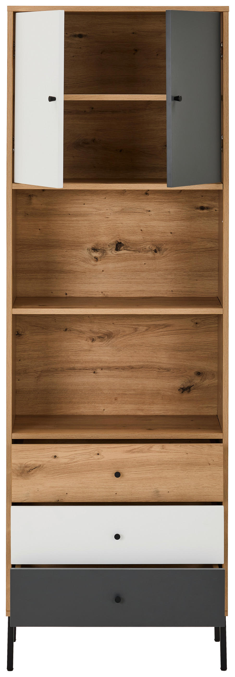 BEISTELLREGAL Grau, Weiß, Eichefarben  - Eichefarben/Schwarz, Design, Holzwerkstoff/Metall (60/180/30cm) - Carryhome