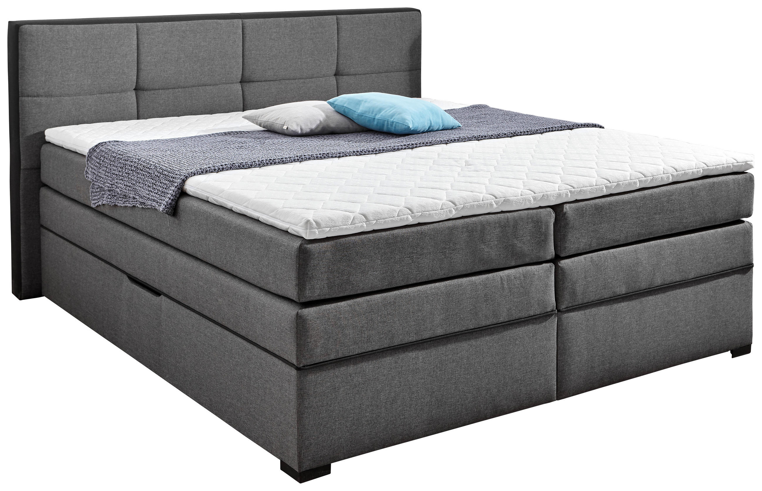 BOXSPRINGBETT 180/200 cm  in Grau, Schwarz  - Wengefarben/Schwarz, Design, Holz/Holzwerkstoff (180/200cm) - Livetastic