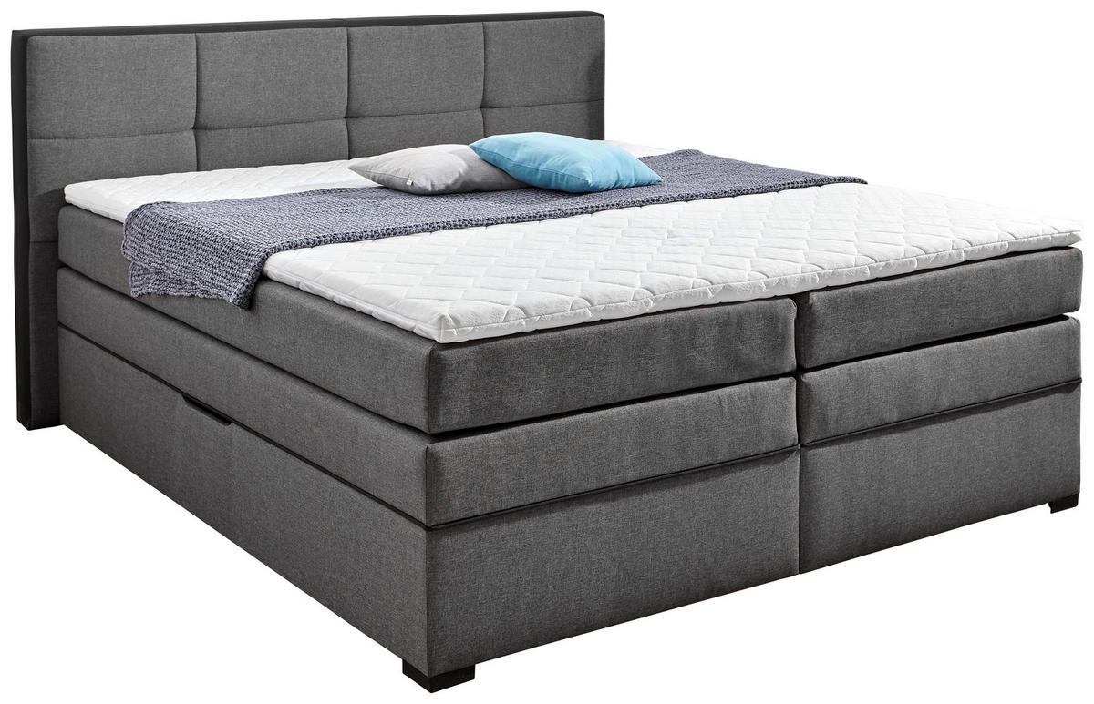 BOXSPRINGBETT 180/200 cm  in Grau, Schwarz  - Wengefarben/Schwarz, Design, Holz/Holzwerkstoff (180/200cm) - Livetastic
