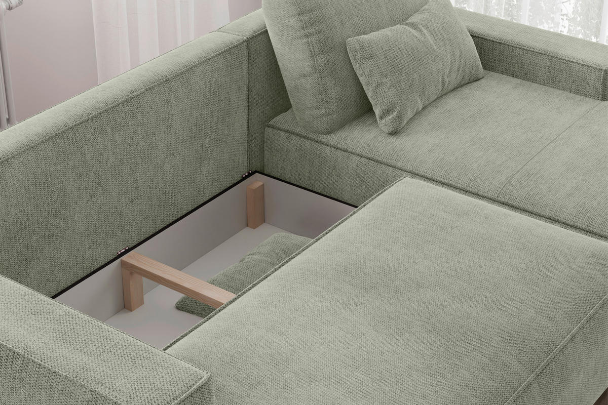 ECKSCHLAFSOFA  mit seitenverkehrt erhältlich, Rücken echt Chenille Dunkelgrün  - Dunkelgrün/Schwarz, MODERN, Kunststoff/Textil (247/154cm) - Livetastic