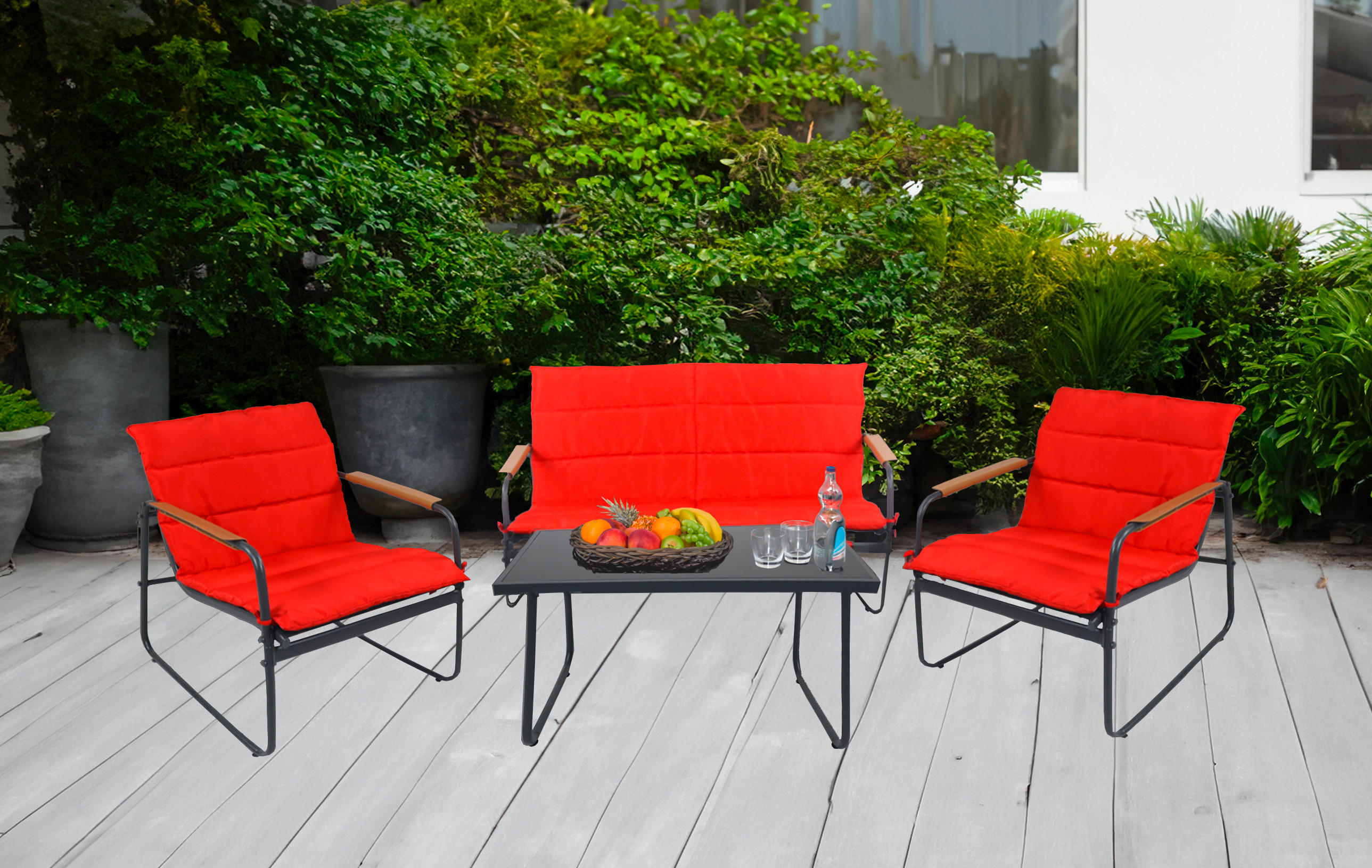 LOUNGEGRUPP 4 delar  - röd/svart, Modern, metall/glas - MID.YOU