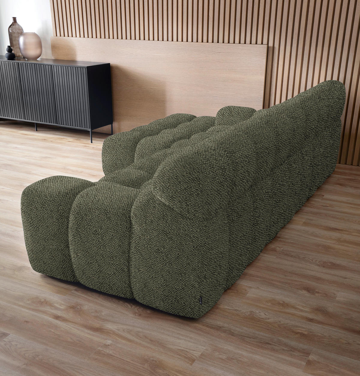 Ecksofa inkl. Funktion Olivgrün Webstoff  - Schwarz/Olivgrün, MODERN, Kunststoff/Textil (180/297cm) - Welnova
