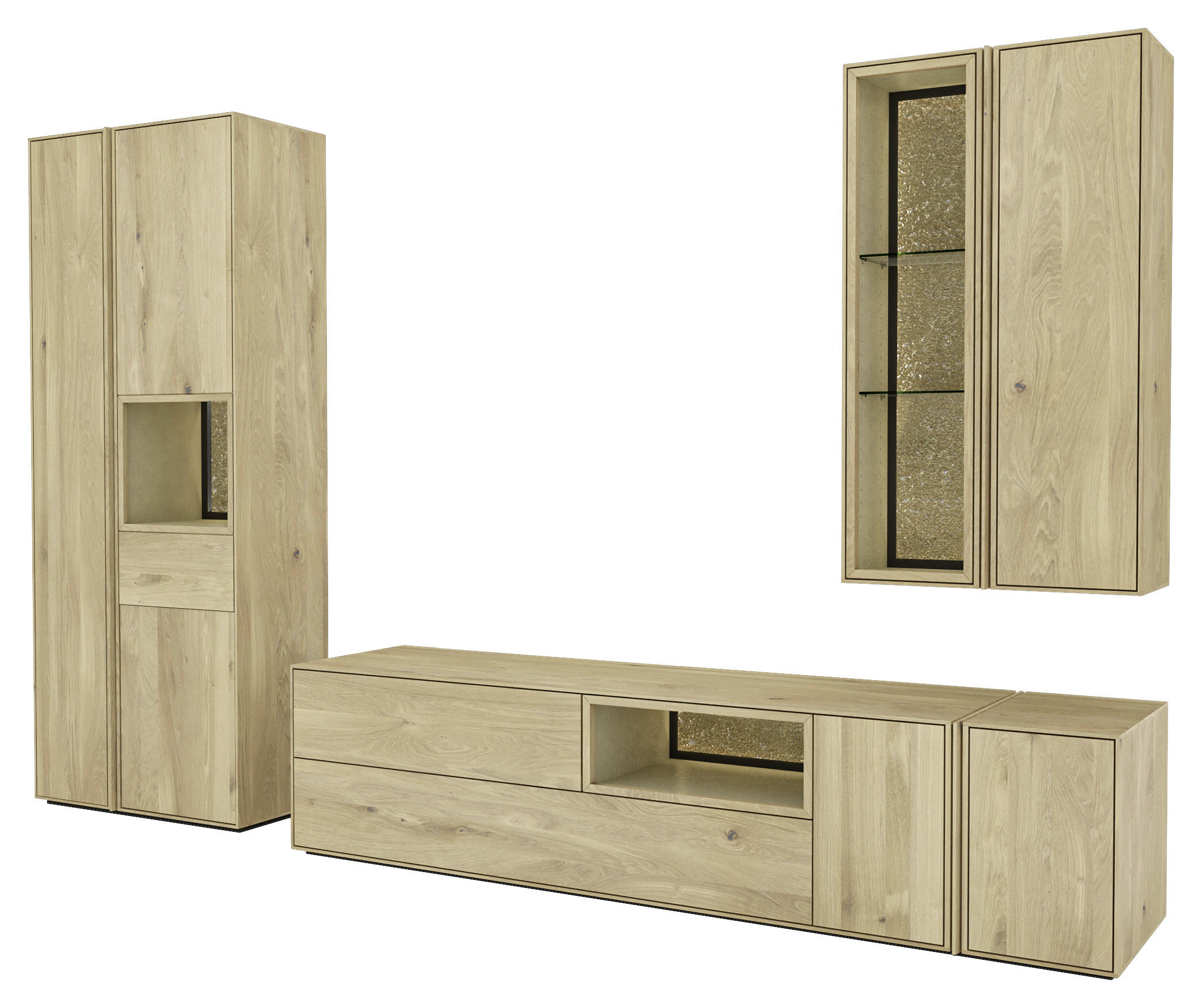 WOHNWAND  in Eichefarben  318/205,8/50 cm  - Eichefarben, Natur, Glas/Leder (318/205,8/50cm) - Cassando