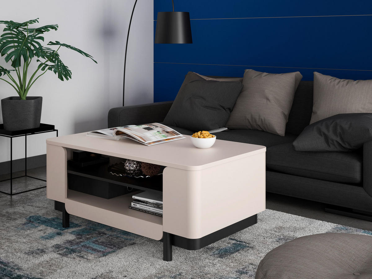 MĂSUȚĂ DE CAFEA - nisipiu/negru, Design, material pe bază de lemn (115/49,4/65,4cm) - Hom`in