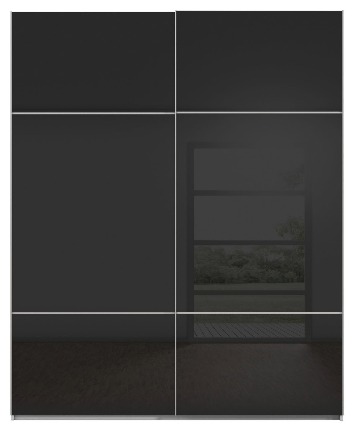 SCHWEBETÜRENSCHRANK  in Grau, Schwarz  - Alufarben/Schwarz, KONVENTIONELL, Glas/Holzwerkstoff (181/223/67cm) - Novel