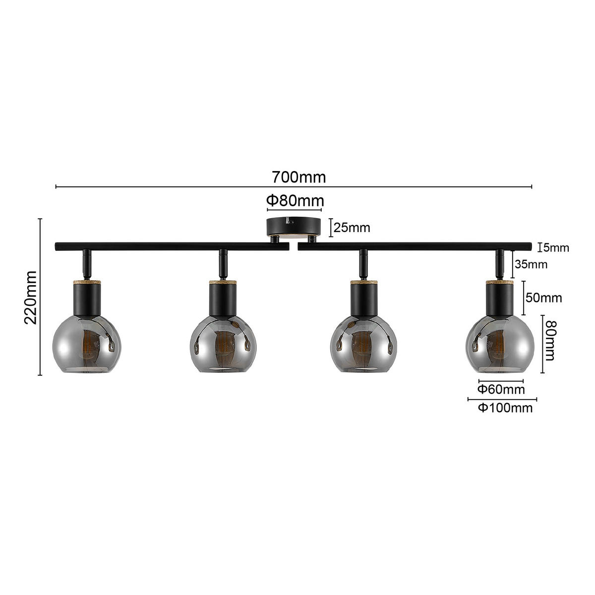 STRAHLER - Eschefarben/Schwarz, Basics, Glas/Metall (70/10/18cm) - Novel
