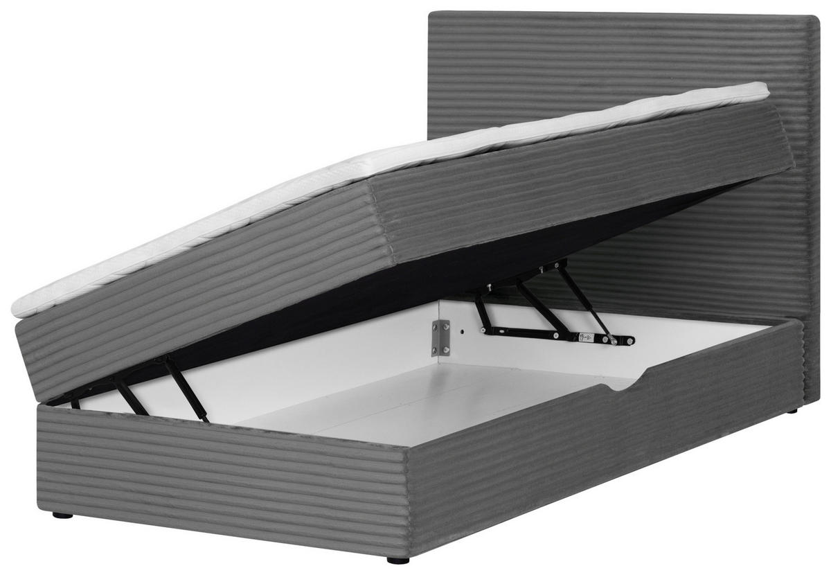 BOXBETT 120/200 cm,  in Grau, Matratze, Bettkasten, Topper, H3 = fest  - Schwarz/Grau, Trend, Kunststoff/Textil (120/200cm) - Boxxx