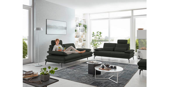 3-SITZER-SOFA in Leder Dunkelgrün - Dunkelgrün/Schwarz, Design, Leder/Metall (222/86/104cm) - Dieter Knoll