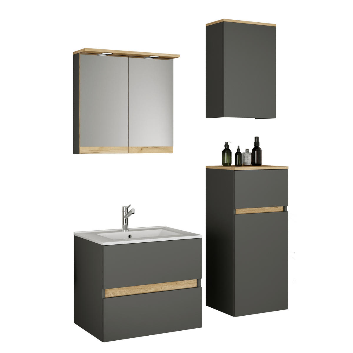 BADEZIMMER 5-teilig 101 cm  - Honigeiche/Weiss, Trend, Keramik/Holzwerkstoff (101cm) - MID.YOU