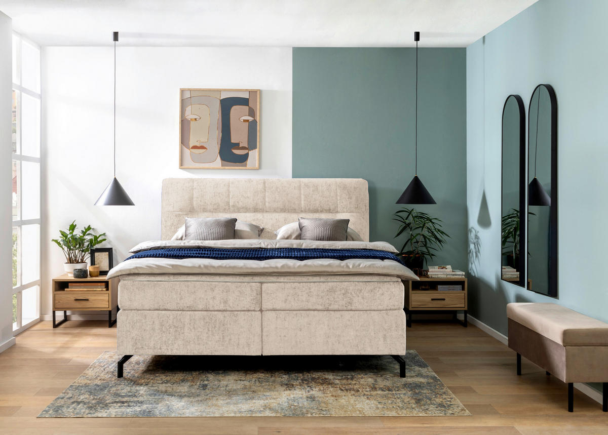BOXSPRINGBETT 160/200 cm  in Champagner  - Champagner/Schwarz, Design, Textil/Metall (160/200cm) - Esposa