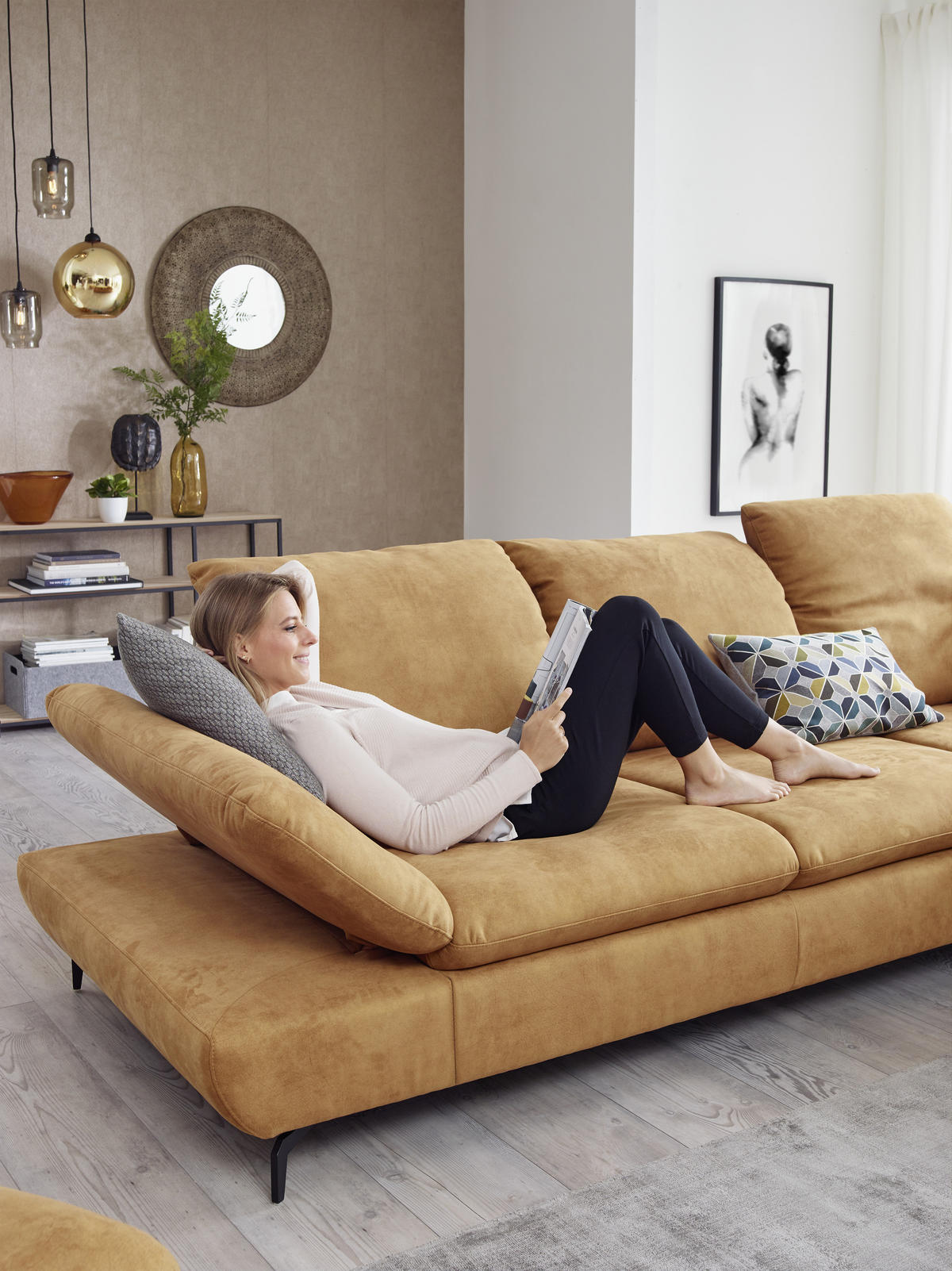 ECKSOFA in Mikrofaser Currygelb  315/200 cm  - Currygelb/Schwarz, Design, Textil/Metall (315/200cm) - Chilliano