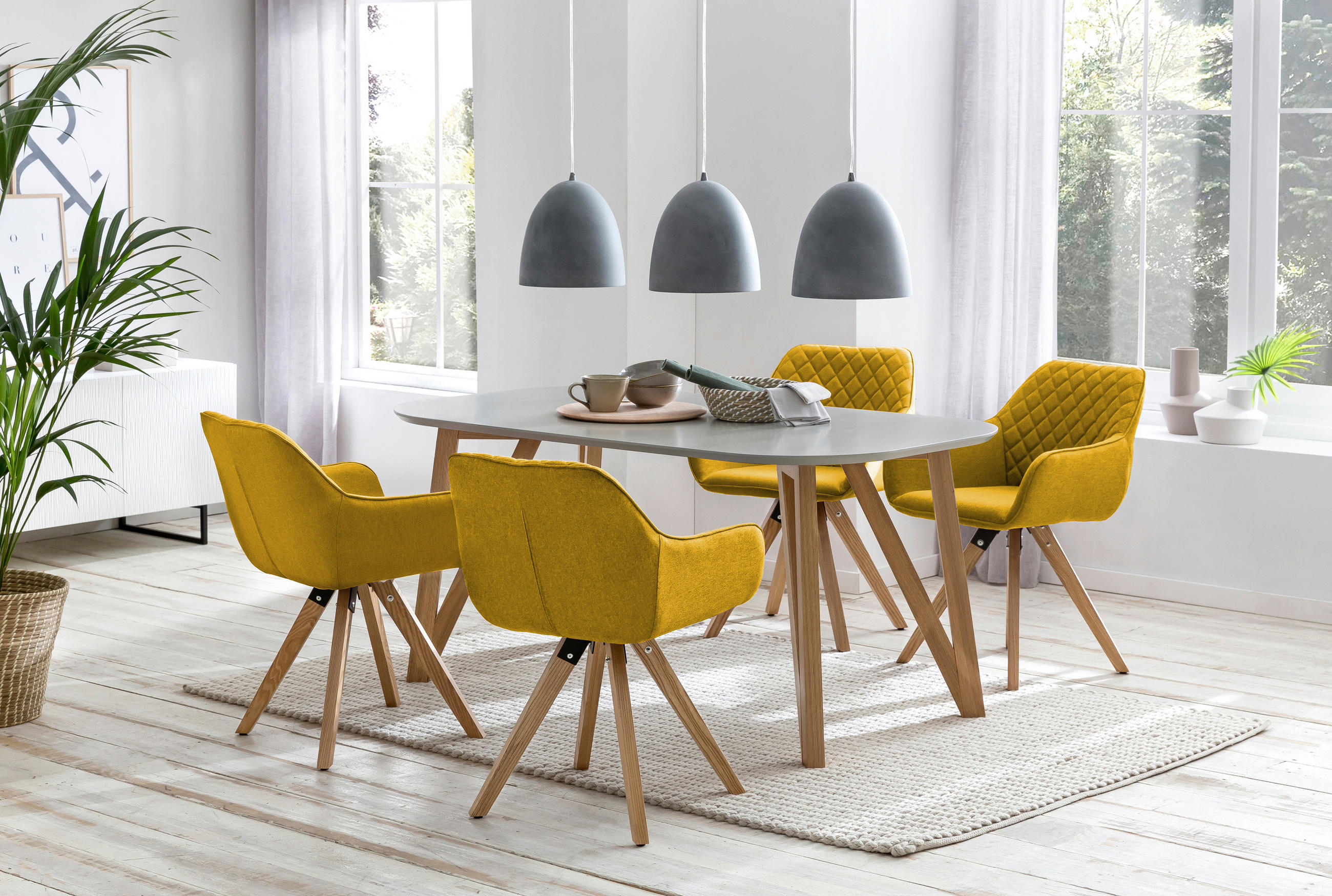 ARMLEHNSTUHL-SET 2 Stück  in Webstoff  - Currygelb/Naturfarben, MODERN, Holz/Textil (59/88/61cm) - Livetastic