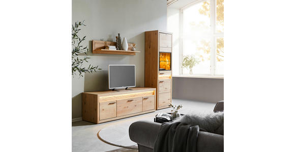 WOHNWAND  in Eichefarben  253,8/198,4/49 cm  - Eichefarben/Schwarz, KONVENTIONELL, Glas/Holz (253,8/198,4/49cm) - Cantus