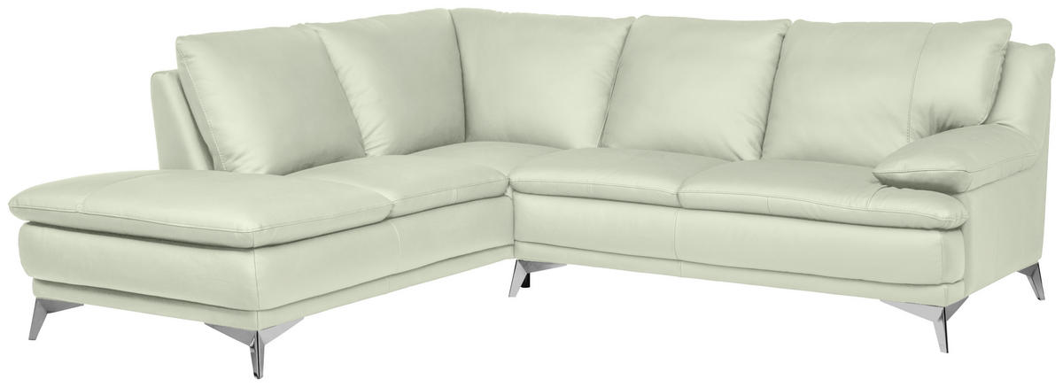 ECKSOFA Weiß Echtleder  - Chromfarben/Weiß, Design, Leder/Metall (224/252cm) - Novel